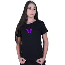 Camiseta Baby Look Feminina Borboleta Roxa