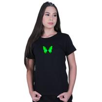 Camiseta Baby Look Feminina Borboleta Verde