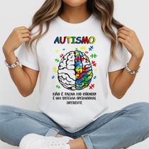 Camiseta Baby Look Feminina Cérebro Autismo Estampa Colorida Inclusiva