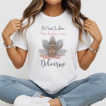 Camiseta Baby Look Feminina Deboísmo Ioga Divertida com Preguiça Meditando