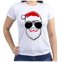 Camiseta Baby look feminina festa feliz natal papai noel óculos