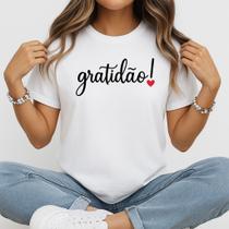 Camiseta Baby Look Feminina Gratidão com Coração Estampa Positiva Inspiradora