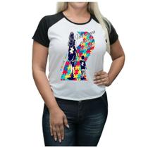 Camiseta baby look feminina mamãe de autista menina mãe autismo