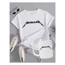 Camiseta Baby Look Feminina Metallica + Caneca Banda De Rock