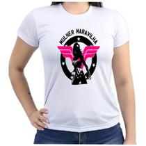 Camiseta Baby look feminina mulher maravilha câncer mama outro rosa