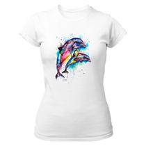 Camiseta Baby Look Golfinhos Aquarela