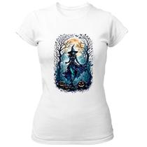Camiseta Baby Look Halloween Bruxa Noite Lua Cheia