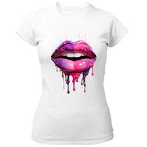 Camiseta Baby Look Labios pink e purpura derretendo Camiseta Baby Look Labios pink e purpura derretendo