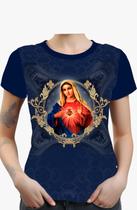 Camiseta Baby Look Lançamento Sagrado Coração De Maria Azul Marinho
