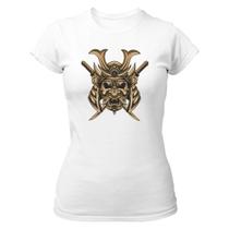 Camiseta Baby Look Mascara de Samurai Dourada