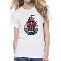 Camiseta Baby Look Navio Pirata circle logo