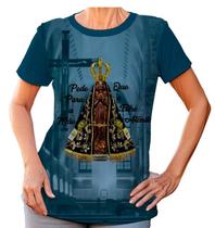 Camiseta Baby Look Nossa Senhora Aparecida Azul Malha Fria