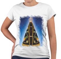 Camiseta Baby Look Nossa Senhora Aparecida Fundo Azul