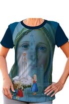 Camiseta Baby Look Nossa Senhora de Fatima Azul Petroleo
