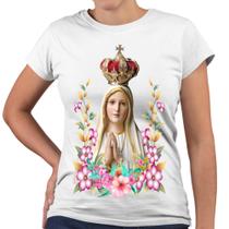Camiseta Baby Look Nossa Senhora de Fátima Flores Igreja - Web Print Estamparia