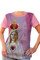 Camiseta Baby Look Nossa Senhora De Fatima Rosa Católica