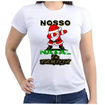 Camiseta Baby look plus size feliz natal em família papai noel