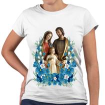 Camiseta Baby Look Sagrada Família Flores Religiosa