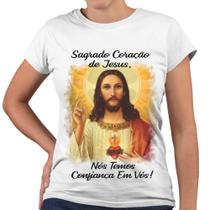 Camiseta Baby Look Sagrado Coração de Jesus Nós Temos Confiança Em Vós