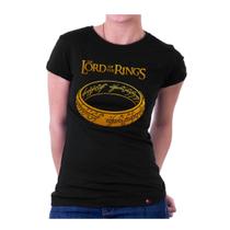 Camiseta Baby Look Senhor Dos Anéis Estampa Dourada Hobbits