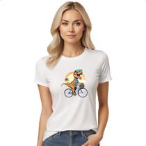 Camiseta Baby Look T-Rex na bicicleta