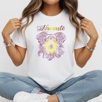 Camiseta Baby Look T-shirt Feminina Mandala Elefante Ioga Namastê Espiritualidade Meditação Yoga