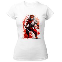Camiseta Baby Look Tigre samurai splash arte