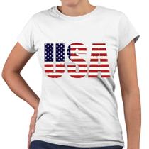 Camiseta Baby Look USA América Bandeira Escrita