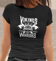 Camiseta Baby Look Vikings Warriors Feminino Preto