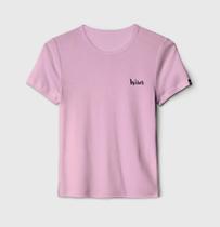 Camiseta Baby Look Wiser 100% Algodão Bordada Rosa