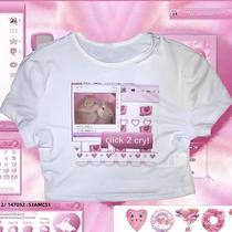 Camiseta Baby Tee Com Estampa De Gato Harajuku, Estilo Gótico Punk, Slim Fit, Top Cropped Y2K Camiseta Baby Tee Com Estampa De Gato Harajuku, Estilo Gótico Punk, Slim Fit, Top Cropped Y2K