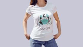 Camiseta Babylook 100% Algodão Signos Câncer Gola Canoa Camiseta Babylook 100% Algodão Signos Câncer Gola Canoa