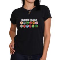 Camiseta babylook educação inclusiva inclusão na escola laço autismo professora plus size