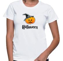 Camiseta Babylook Feminina Halloween Abóbora Chapéu Novidade