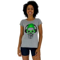 Camiseta Babylook Feminina MXD Conceito Caveira com Fone Camiseta Babylook Feminina MXD Conceito Caveira com Fone