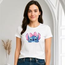 Camiseta Babylook Feminina Stitch Laço Moda Estampa Inedita