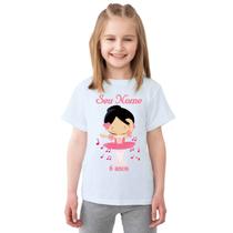 Camiseta Bailarina Rosa Festa Balé Camisa Personalizada Blusa Infantil e Juvenil Algodão com Poliéster