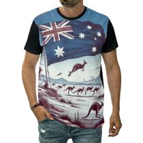 Camiseta Bandeira Austrália País Cangurus Natureza Paisagem Camiseta Bandeira Austrália País Cangurus Natureza Paisagem