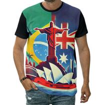 Camiseta Bandeira Brasil Austrália Sydney Cristo Redentor