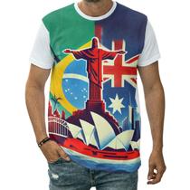 Camiseta Bandeira Brasil E Austrália Cristo Redentor Países