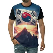 Camiseta Bandeira Coreia Do Sul País Céu Nuvens Montanhas Camiseta Bandeira Coreia Do Sul País Céu Nuvens Montanhas