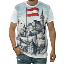 Camiseta Bandeira Da Áustria Hasteada Em Um Castelo Medieval Camiseta Bandeira Da Áustria Hasteada Em Um Castelo Medieval
