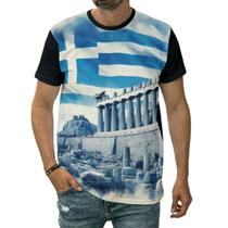Camiseta Bandeira Da Grécia Ruínas Monte Licabeto Atenas Camiseta Bandeira Da Grécia Ruínas Monte Licabeto Atenas