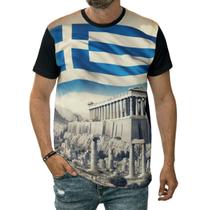 Camiseta Bandeira Da Grécia Ruínas Parthenon Monte Licabeto Camiseta Bandeira Da Grécia Ruínas Parthenon Monte Licabeto