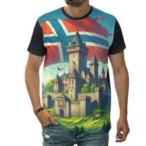 Camiseta Bandeira Da Noruega Natureza Castelo Gelo Frio