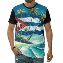 Camiseta Bandeira De Cuba País República Ilha Paisagem Praia