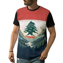 Camiseta Bandeira Do Líbano Florestas Montanhas Natureza