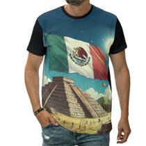 Camiseta Bandeira Do México Pirâmide Antiga Paisagem Arte Camiseta Bandeira Do México Pirâmide Antiga Paisagem Arte