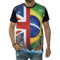 Camiseta Bandeira Do Reino Unido E Brasil Países Símbolo