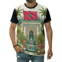 Camiseta Bandeira Marrocos País África Oceano Atlântico Arte